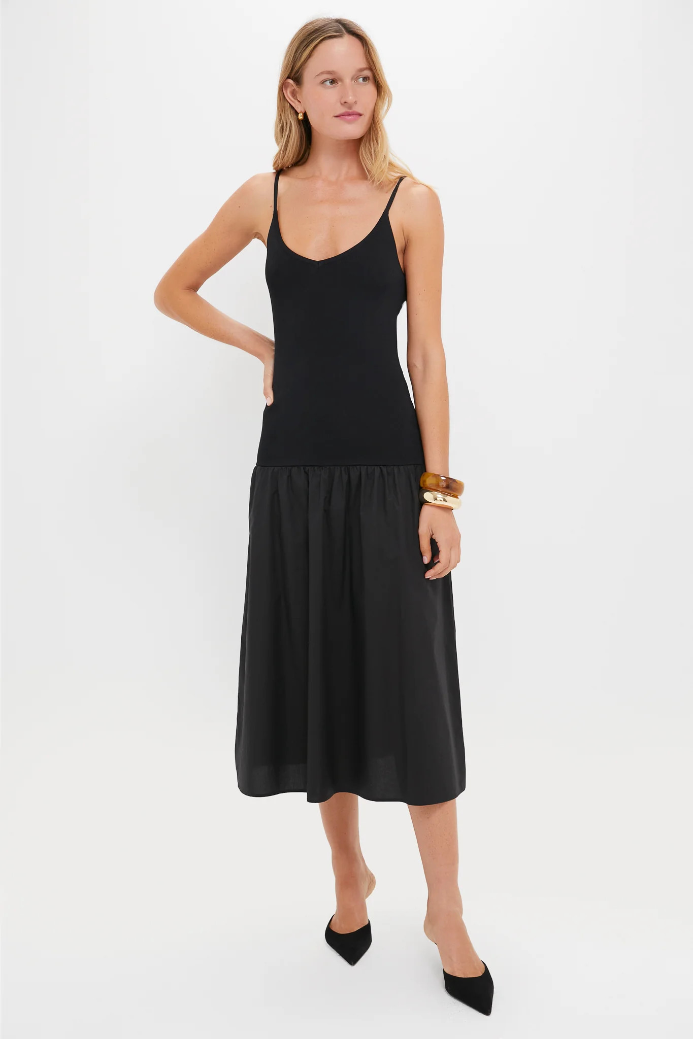 Black Mixed Media Drop Waist Ayden Midi Dress | Tuckernuck (US)