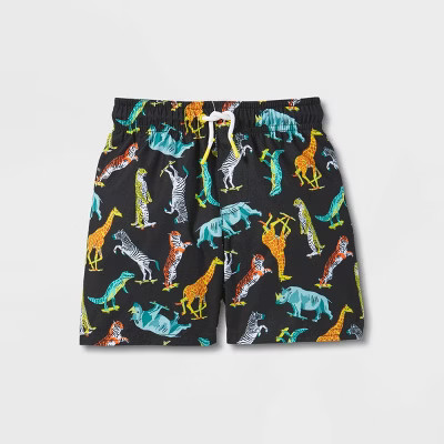 Toddler Boys' Jungle Animal Print Swim Trunks - Cat & Jack™ Black | Target