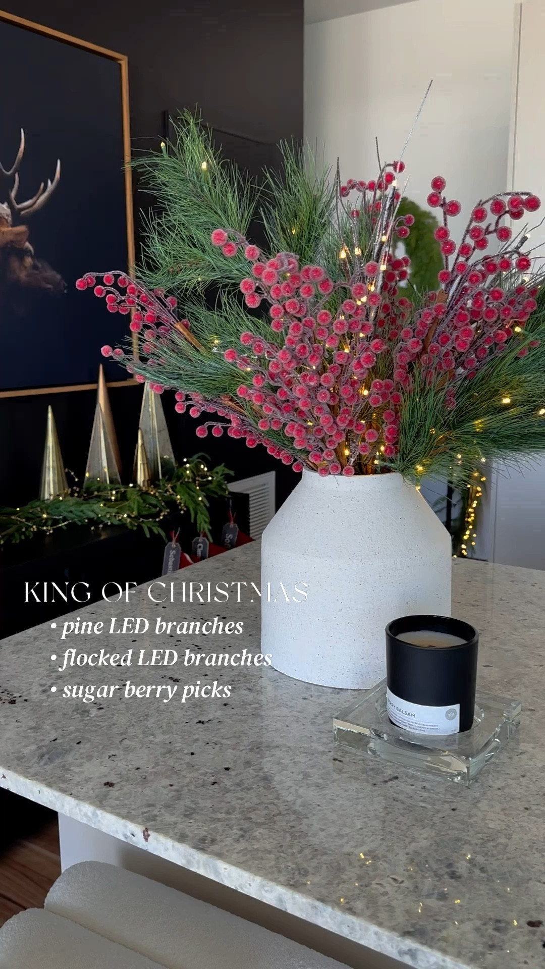 Simple Christmas decor🎄♥️

Berry stems, pine stems, lit stems, stag art, deer art, caribou art, candle holder, white vase, led branches

#LTKSeasonal #LTKHome #LTKHoliday
