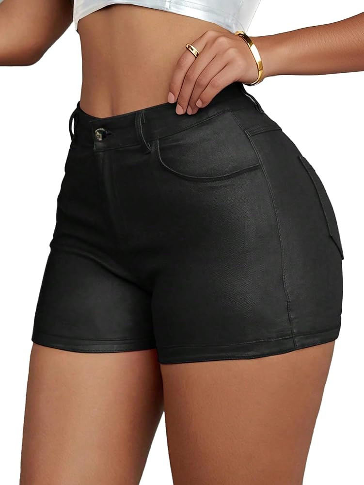 Avanova Women Faux Leather High Waist Legging Shorts Summer Sexy Stretchy Shorts | Amazon (US)
