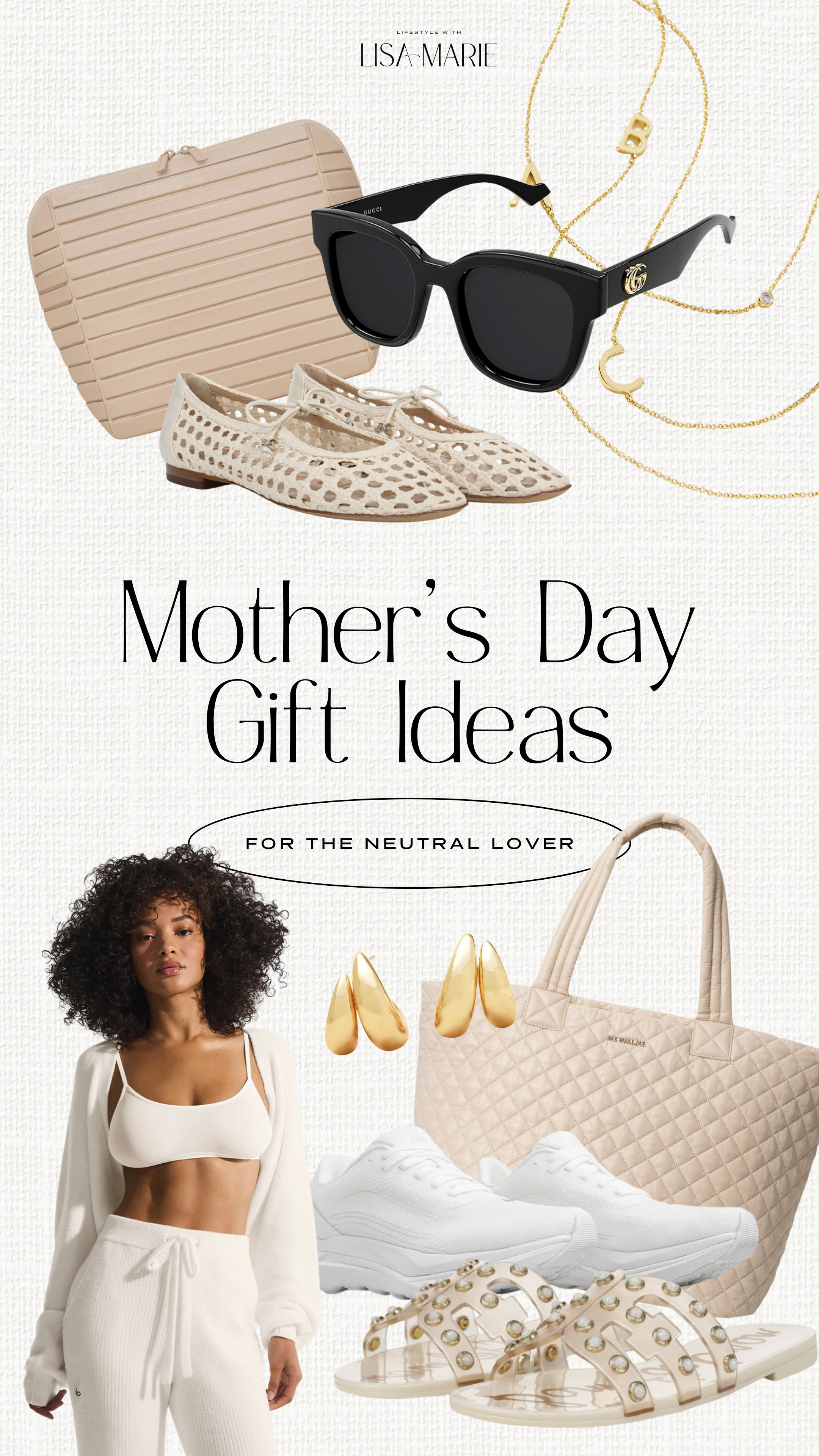 Mother's Day gift ideas for mamas who love neutral luxury and designer loungewear, pajamas, sneakers, ballet flats and sandals, jewelry, sunglasses, tote bags and travel cosmetic cases. 

 #LTKMothersDay #LTKmomlife #LTKTravel