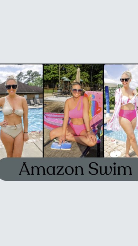 #1: 3 piece set, mid-rise bottoms, push up bra with wrap tie + kimono coverup (4 colors & patterns to choose from. I'm wearing a medium. 

#2: one shoulder cut out. Mid-rise bottoms. Comfy, ribbed material 😍 I'm wearing a size medium. 

#3: khaki swimsuit, mid-rise bottoms, stylish belt. I'm wearing a size medium. 

#swimsuits #swimwear #amazonfashion #founditonamazon #swimlooks #bathingsuits #summer #spring 