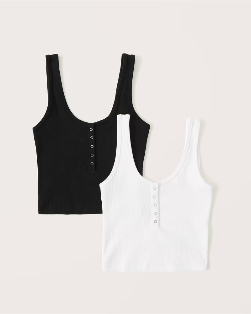 Abercrombie & Fitch Women's 2-Pack Ribbed Henley Tanks in Black-White - Size XXS | Abercrombie & Fitch (US)