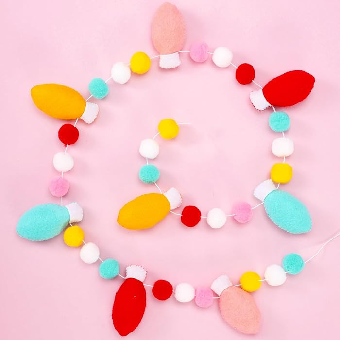 Whaline Christmas Felt Banner Hanging Garland 3D Xmas Light Bulb Colorful Pom Ball Banner for Hom... | Amazon (US)