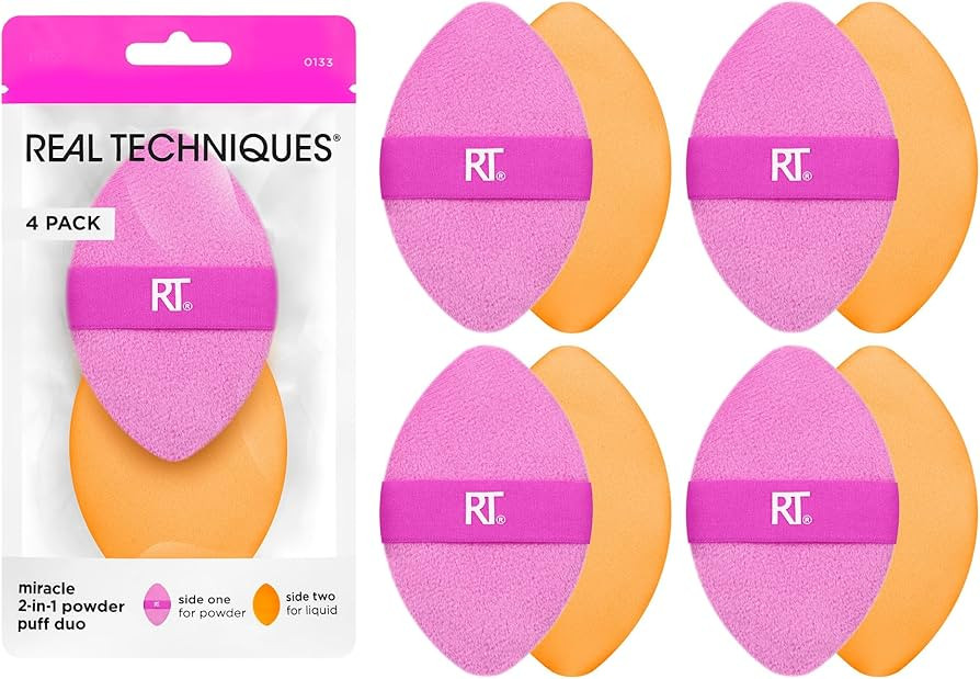 Real Techniques Miracle 2-In-1 Powder Puff 4 Pack, Dual-Sided, Full Size Makeup Blending Puff, Re... | Amazon (US)