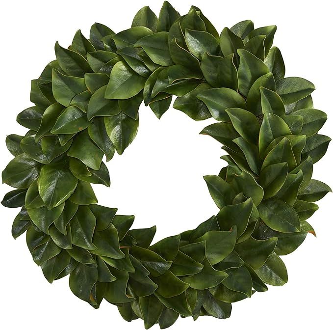 Nearly Natural 30in. Magnolia Artificial Wreath, Green, 30 in. | Amazon (US)
