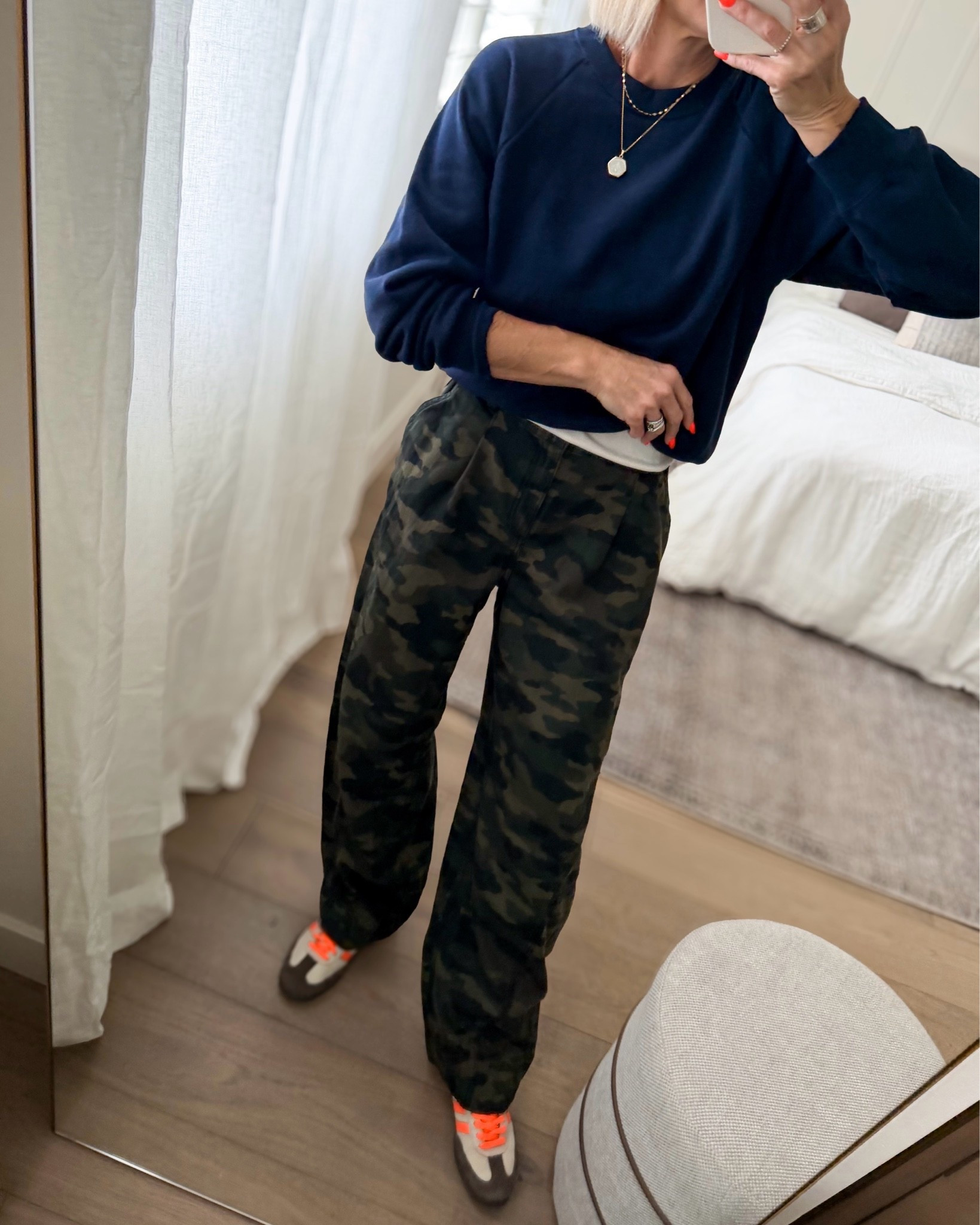 Navy + camo — classic crewneck sweatshirts 50% off. I have these in several colors. Camo pants restocked. Wearing small/long

#LTKmomlife #LTKSaleAlert #LTKOver40