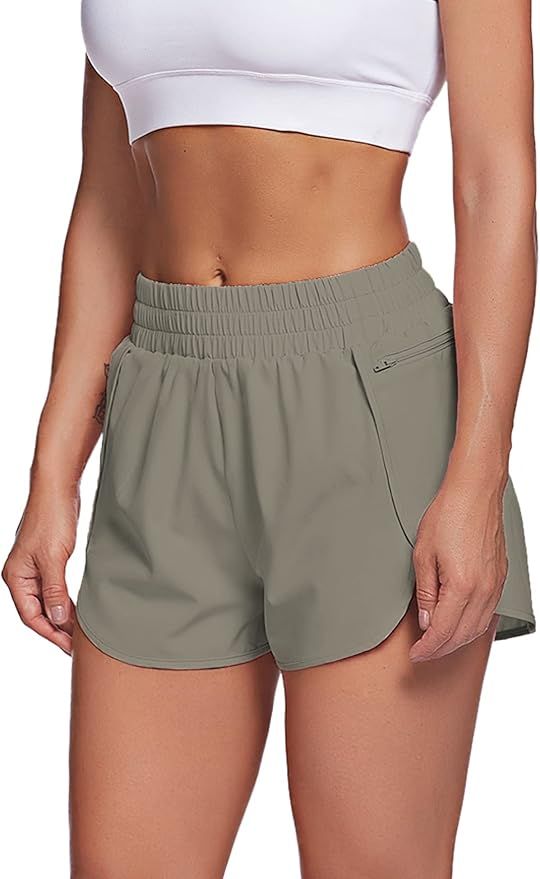 LaLaLa Womens Workout Shorts with Zip Pocket Quick-Dry Athletic Shorts Sports Elastic Waist Runni... | Amazon (US)