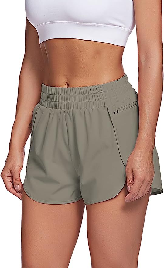 LaLaLa Womens Workout Shorts with Zip Pocket Quick-Dry Athletic Shorts Sports Elastic Waist Runni... | Amazon (US)