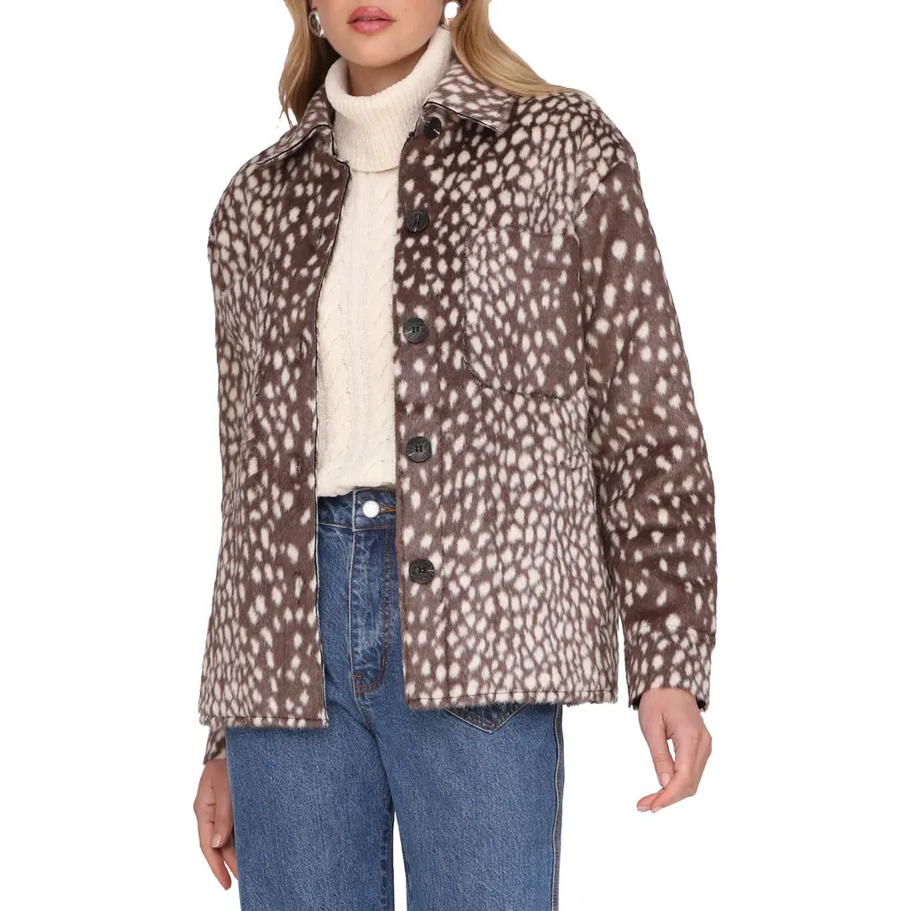 Avec Les Filles Cheetah Print Faux Fur Shirt Jacket in Brown Spotted Animal at Nordstrom, Size X-Large | Nordstrom