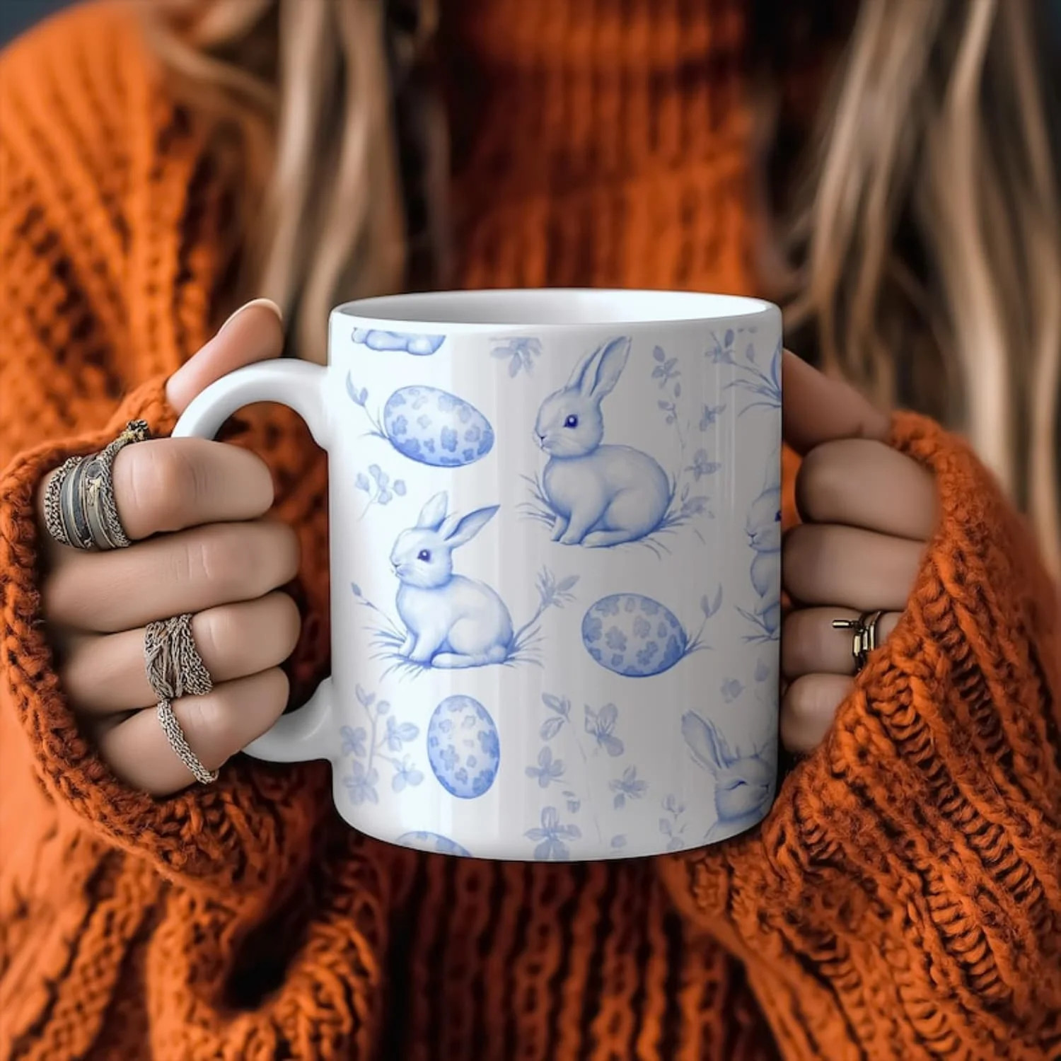 Toile de Jouy Easter Bunny Mug Ceramic Spring Drinkware, oz mug. | Walmart (US)