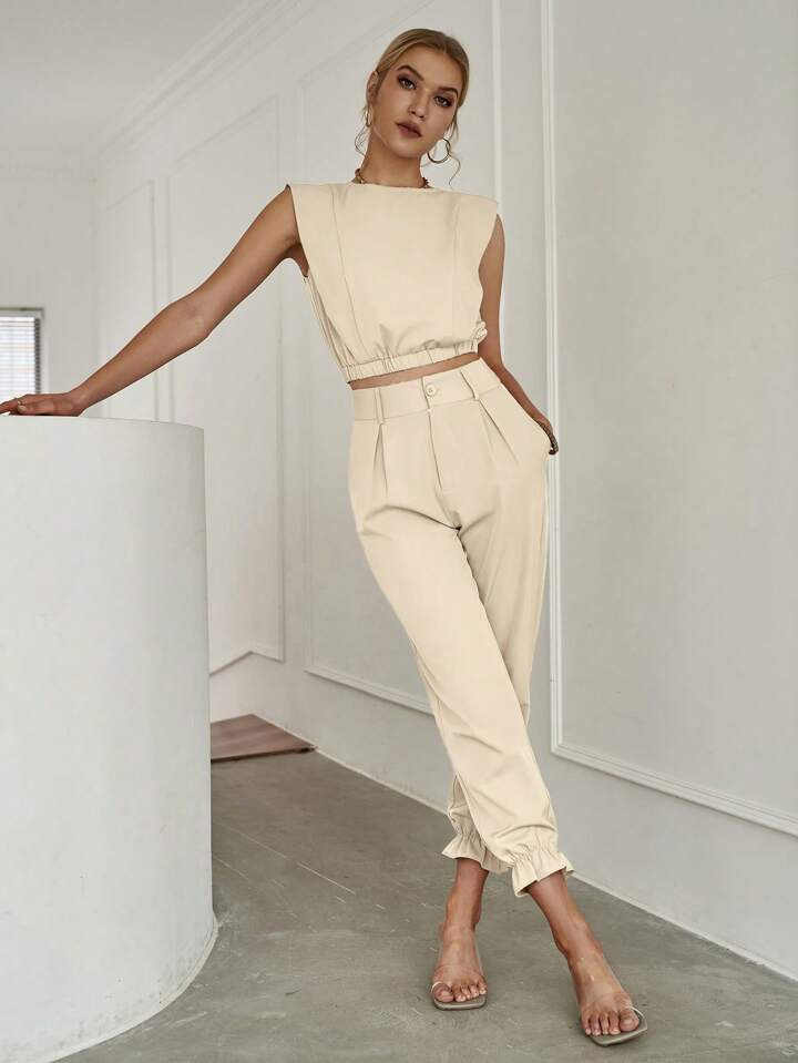 Sollinarry Solid Tank Top & Slant Pocket Pants | SHEIN