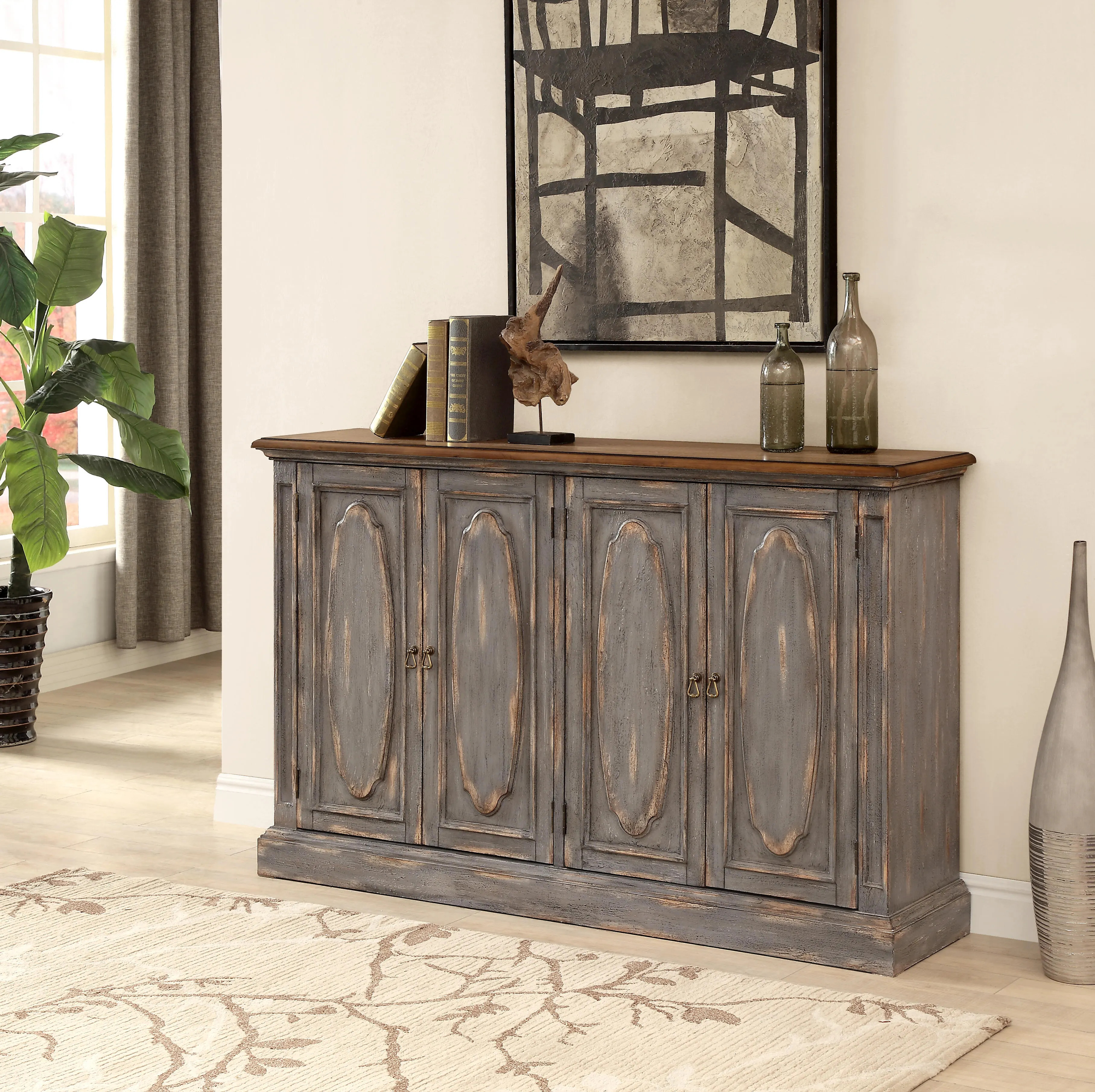 Linon Cassidy 65" Accent Cabinet, Rustic Brown/Gray | Ashley Homestore