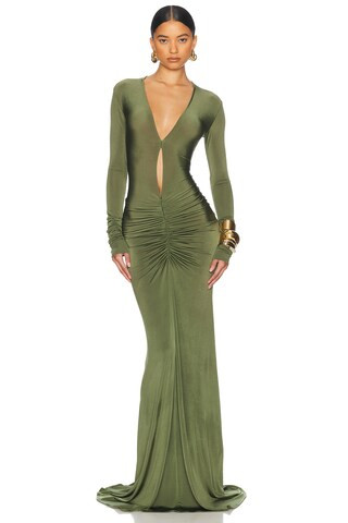 Helsa Natasha Ruched Dress in Dark Green | FWRD 