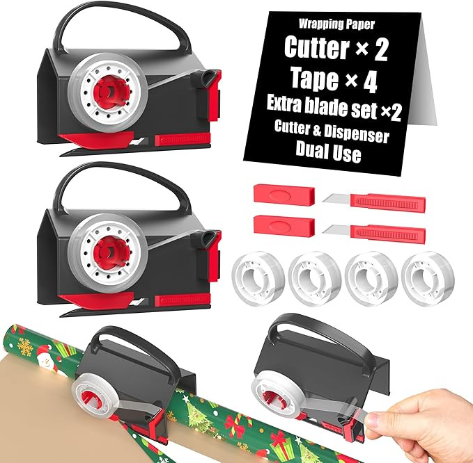 Wrapping Paper Cutter(2-Pack) & Tape Dispenser Dual Use with 4 Tapes for Christmas Gift Wrap Cutt... | Amazon (US)