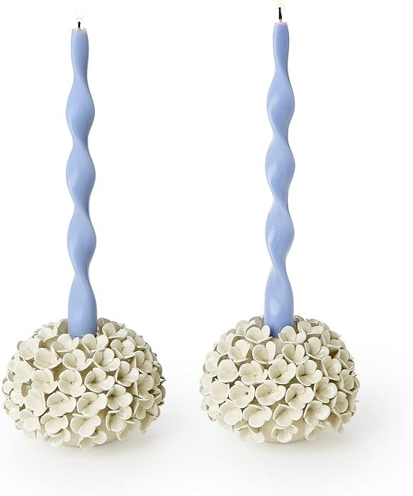 Two's Company Set of 2 Hydrangea Flower Bud Vases/Taper Candlestick Candleholders, 5.5-Inch, Whit... | Amazon (US)