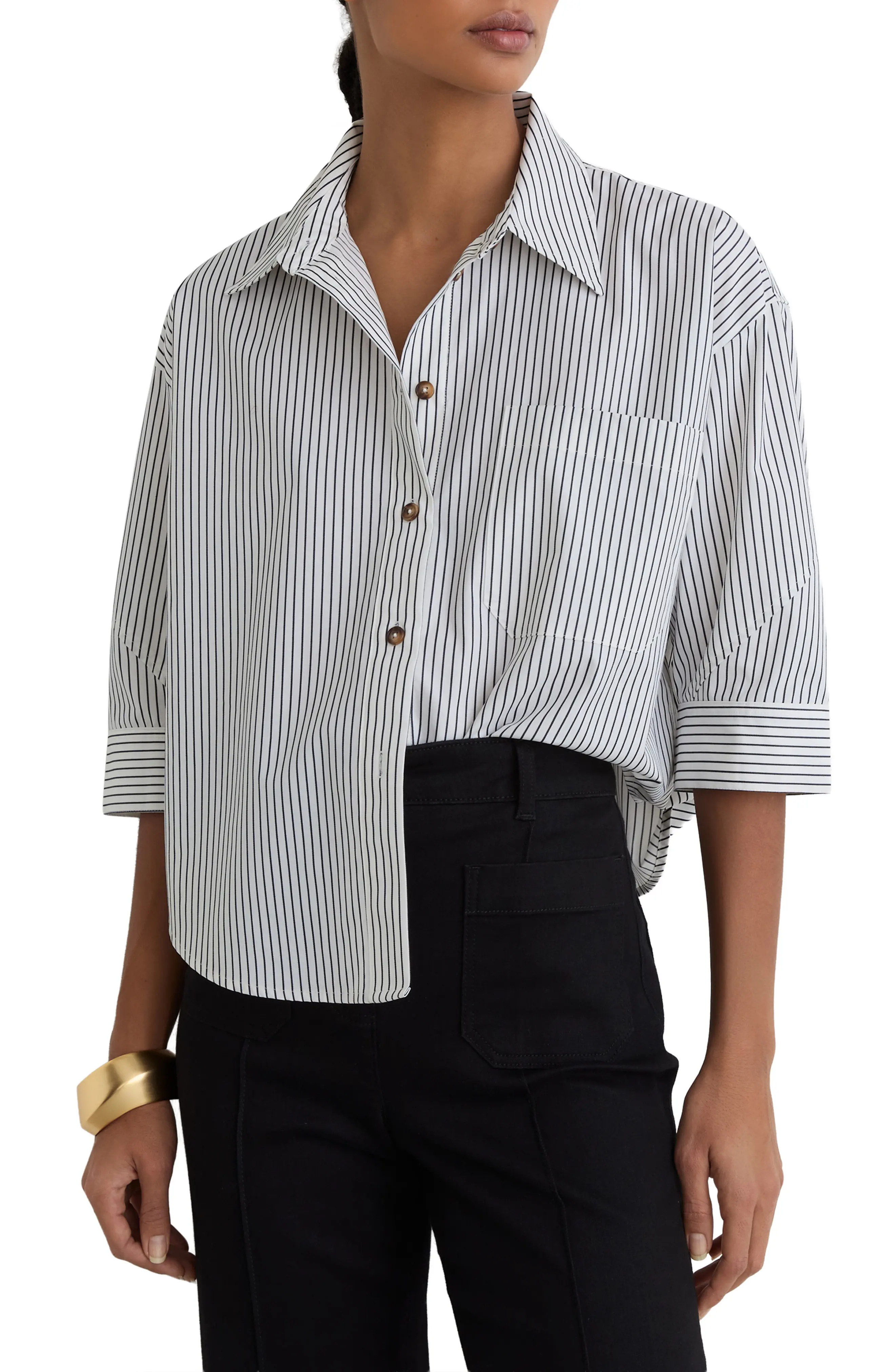 Reiss Saoirse Stripe Button-Up Shirt in Ivory/Blue at Nordstrom, Size 2 Us | Nordstrom