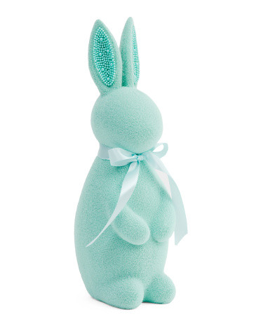 15in Flocked Bunny With Ribbon | TJ Maxx