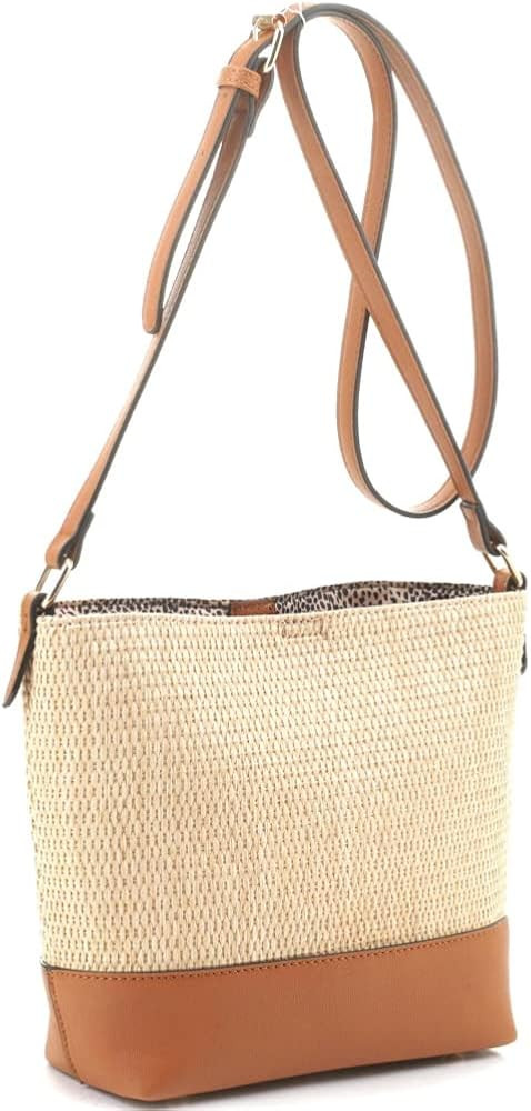 Womens Girls Straw Rattan Spring Summer Lightweight Bucket Satchel Crossbody Purse Bag | Amazon (US)