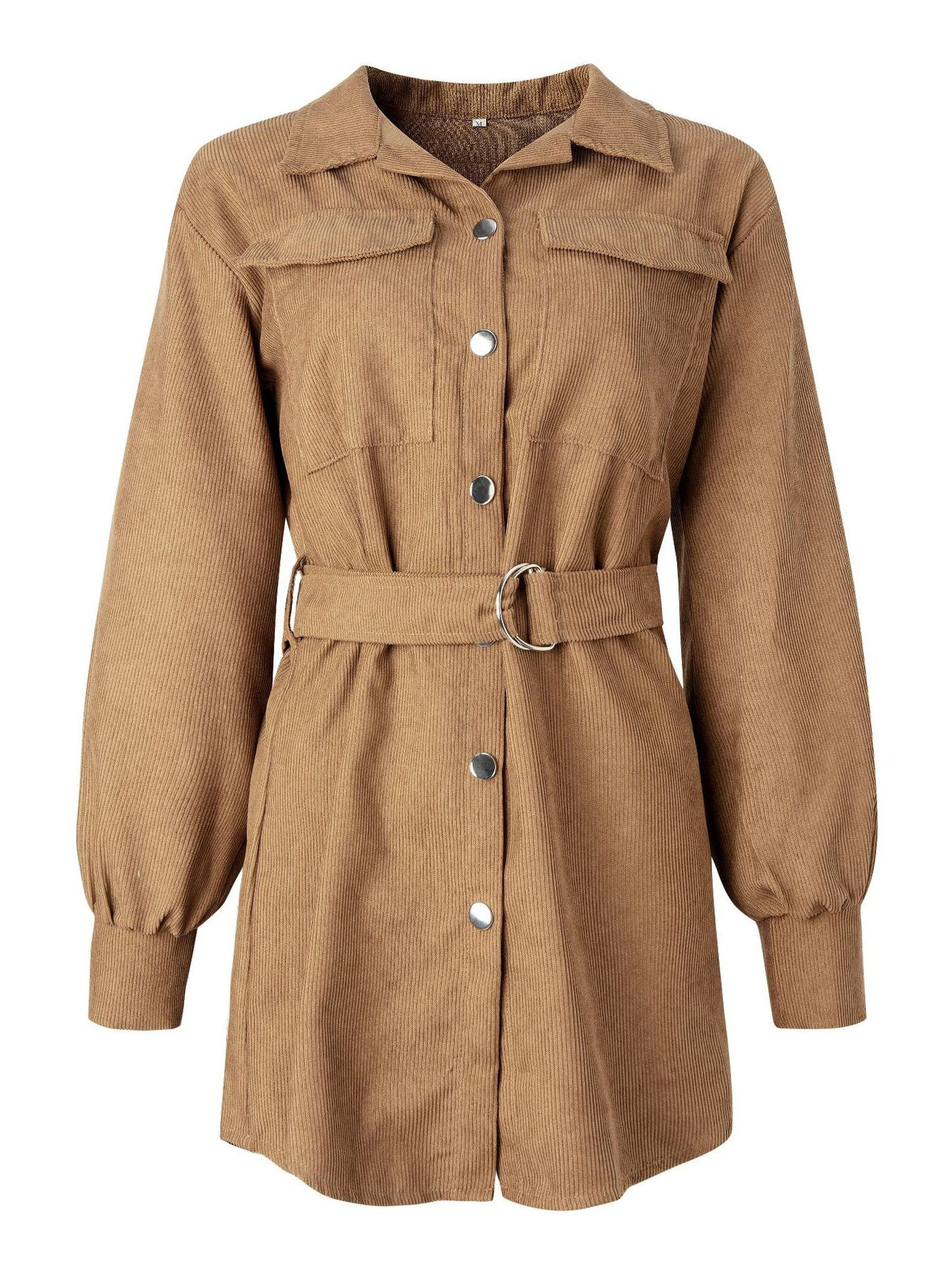 Single Breasted Self Tie Corduroy Dress (2XL / Khaki) | 1Sansome