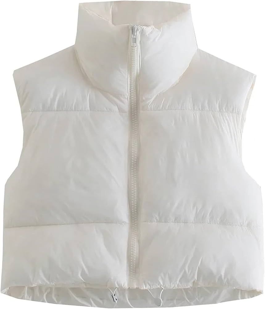 Kissonic Women's Padded Down Vest Puffer Stand Collar Zip Up Crop Sleeveless Jacket | Amazon (US)