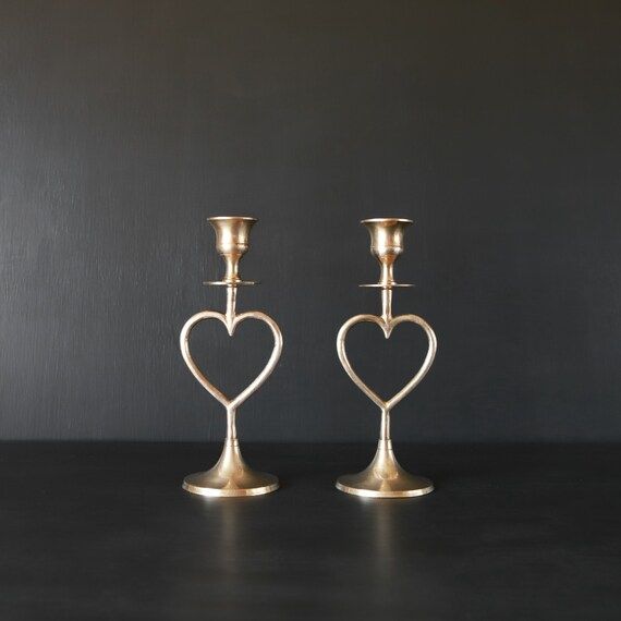 2x Pair Heart Shaped Candlesticks Solid Brass Taper Candle | Etsy | Etsy (US)