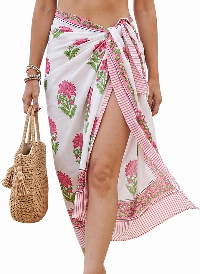 Swimsuit Coverup for Women - 100% Cotton Hand Block Sarong Wraps for Women Pareo Beach Cover Up S... | Amazon (US)