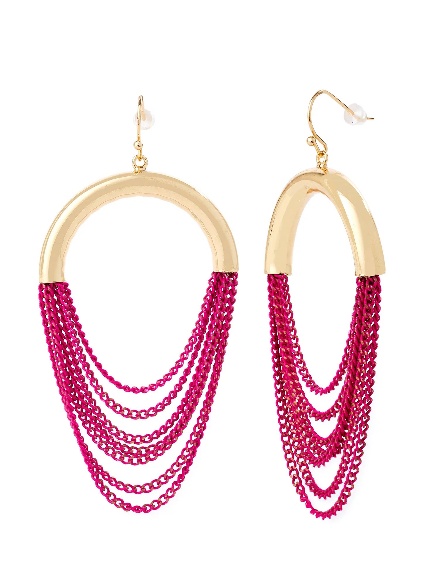 Scoop Women’s Pink Chain and 14K Gold Flash-Plated Pink Statement Earrings - Walmart.com | Walmart (US)