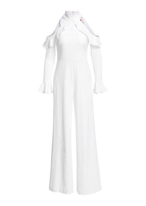 ML Monique Lhuillier Women's Ruffled Bell-Sleeve Jumpsuit - White - Size 6 | Saks Fifth Avenue