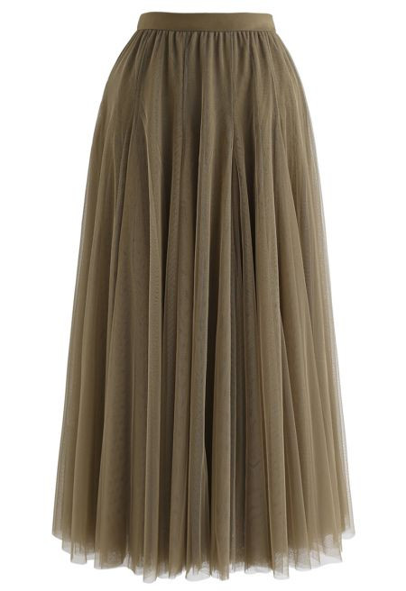 My Secret Garden Tulle Maxi Skirt in Army Green | Chicwish