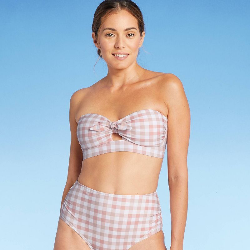 Women's Checked Bandeau Tie-Front Bikini Top - Kona Sol™ Blush | Target