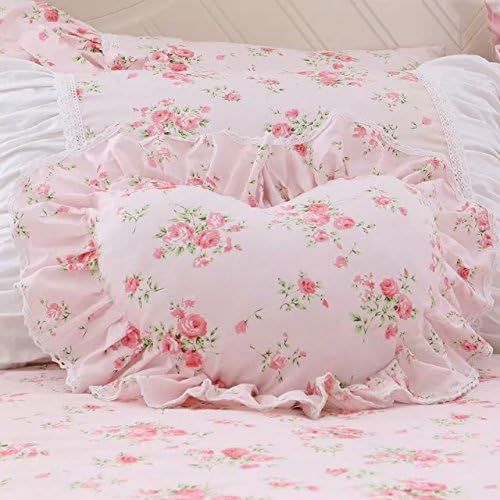 LELVA Floral Ruffle Design Throw Pillow Sham Cushion Pink Heart Decoration Pillow Shaped Sofa Bed... | Amazon (CA)