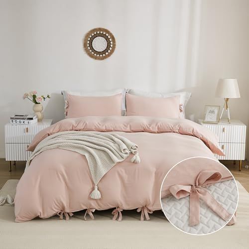 annadaif Pink Duvet Cover Queen (90x90 Inch), 3 Pieces (1 Duvet Cover, 2 Pillowcases) Soft Washed... | Amazon (US)