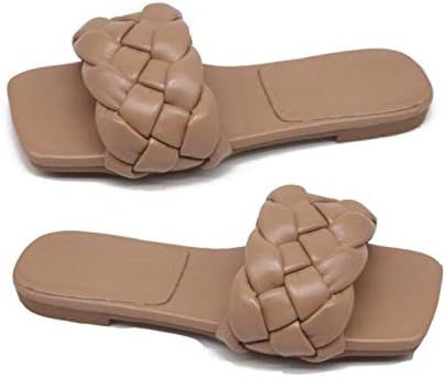 BHJKL Women's Open Square Toe Flat Sandals,Women's Braided Flat Sandals Square Open Toe Slide. | Amazon (US)