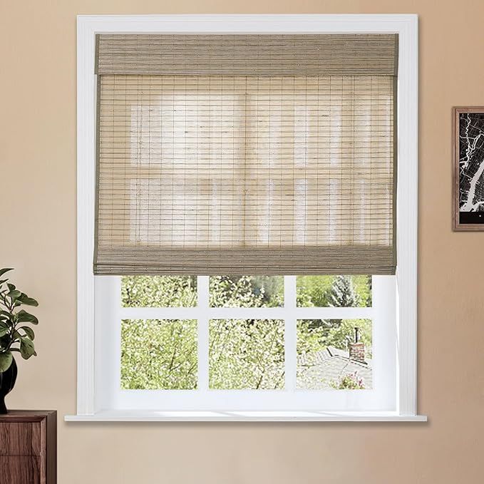 TWOPAGES Bamboo Flax Cordless Roman Shade for Indoor Windows, Custom Made Window Treatment Light ... | Amazon (US)