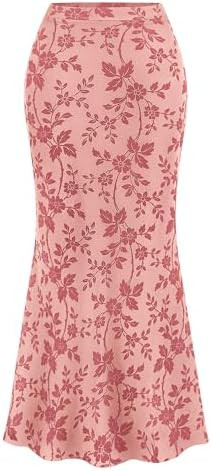 BTFBM Womens Floral Mesh Maxi Skirt 2026 Spring Summer Elastic High Waisted Boho Elegant Mermaid ... | Amazon (US)