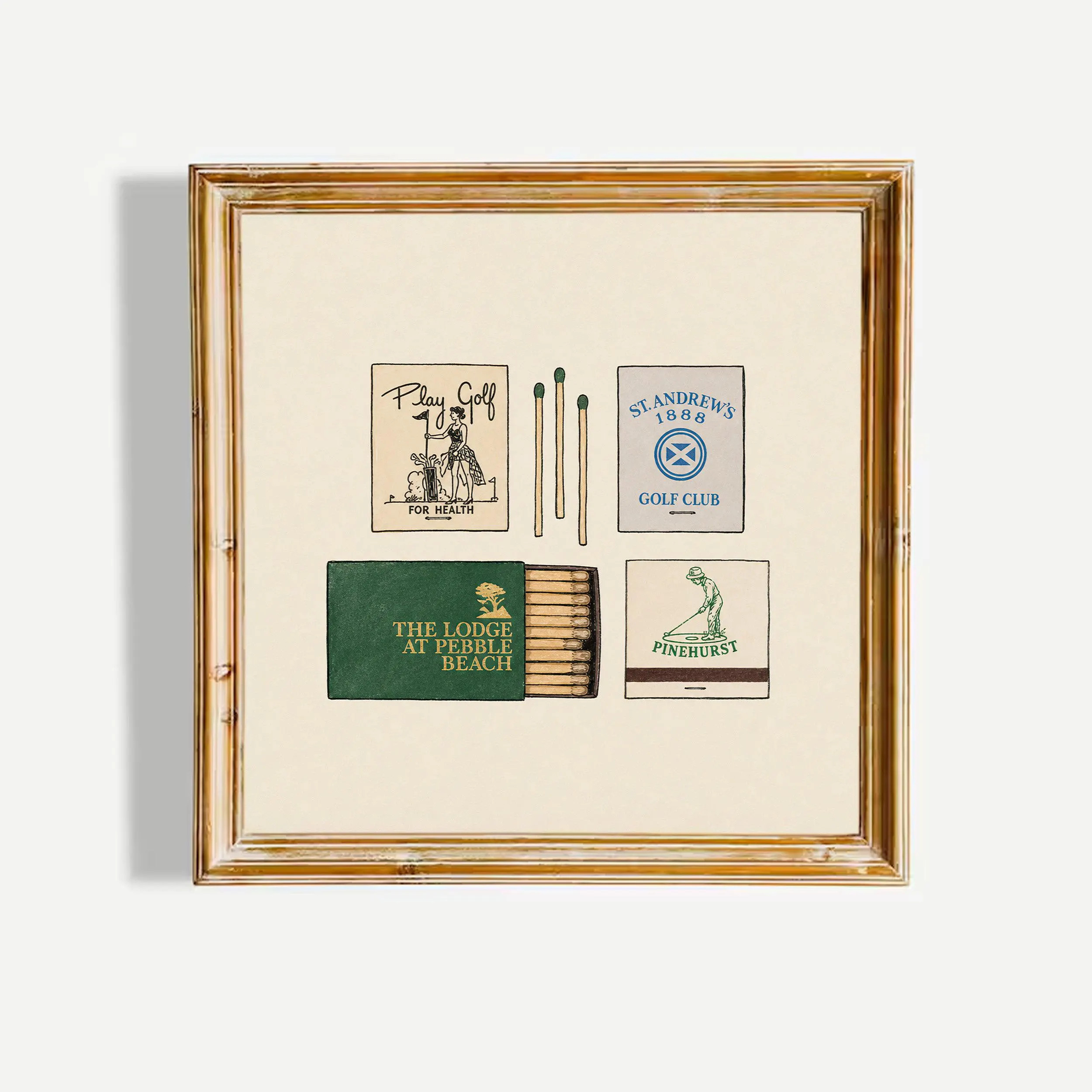 Vintage Golf Matchbook Collection Wall Art, Classic Clubhouse Print, Hand Drawn Sports Poster | Etsy (Global)