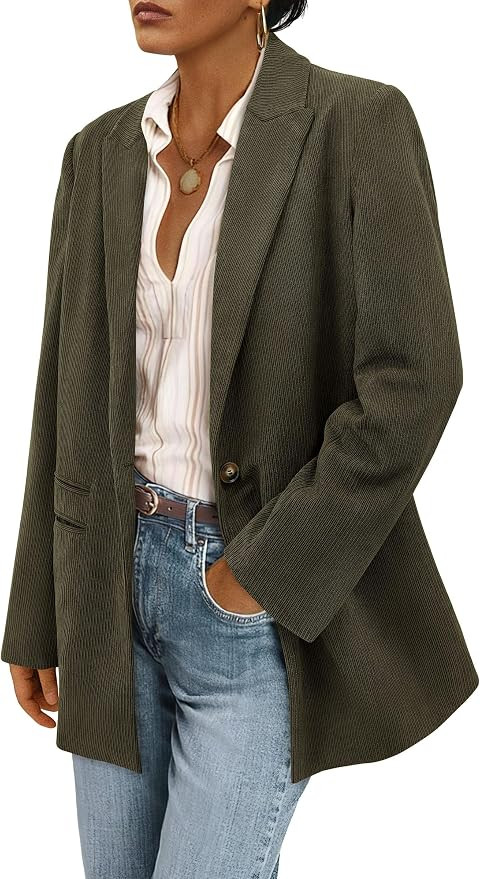 PRETTYGARDEN Women's Winter Corduroy Blazers Jackets | Comfy Ribbed, Long Sleeve Lapel, Button Po... | Amazon (US)