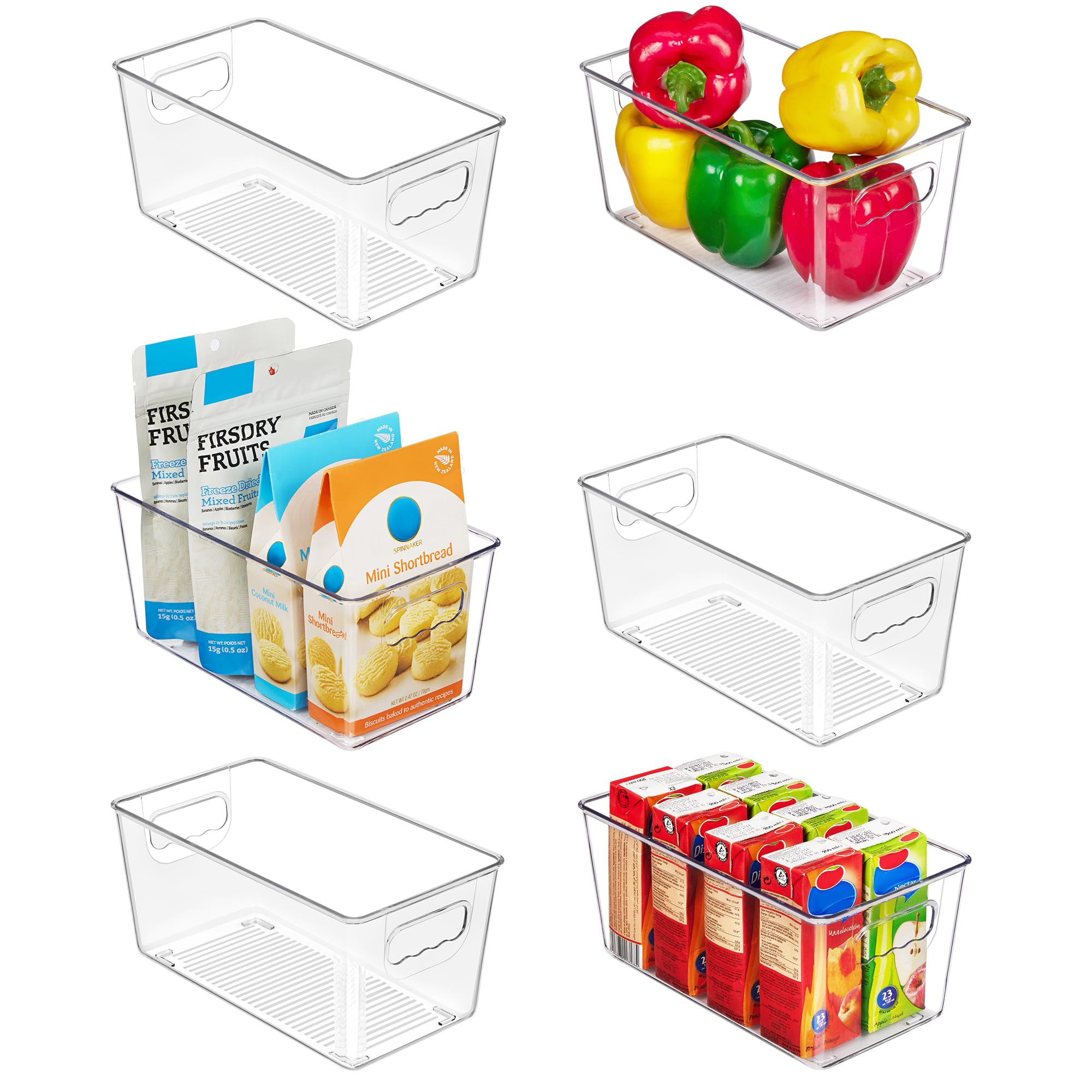 Vtopmart Clear Plastic Pantry Organizer Bins, 6 PCS Food Storage Bins with Handle for Refrigerato... | Amazon (US)