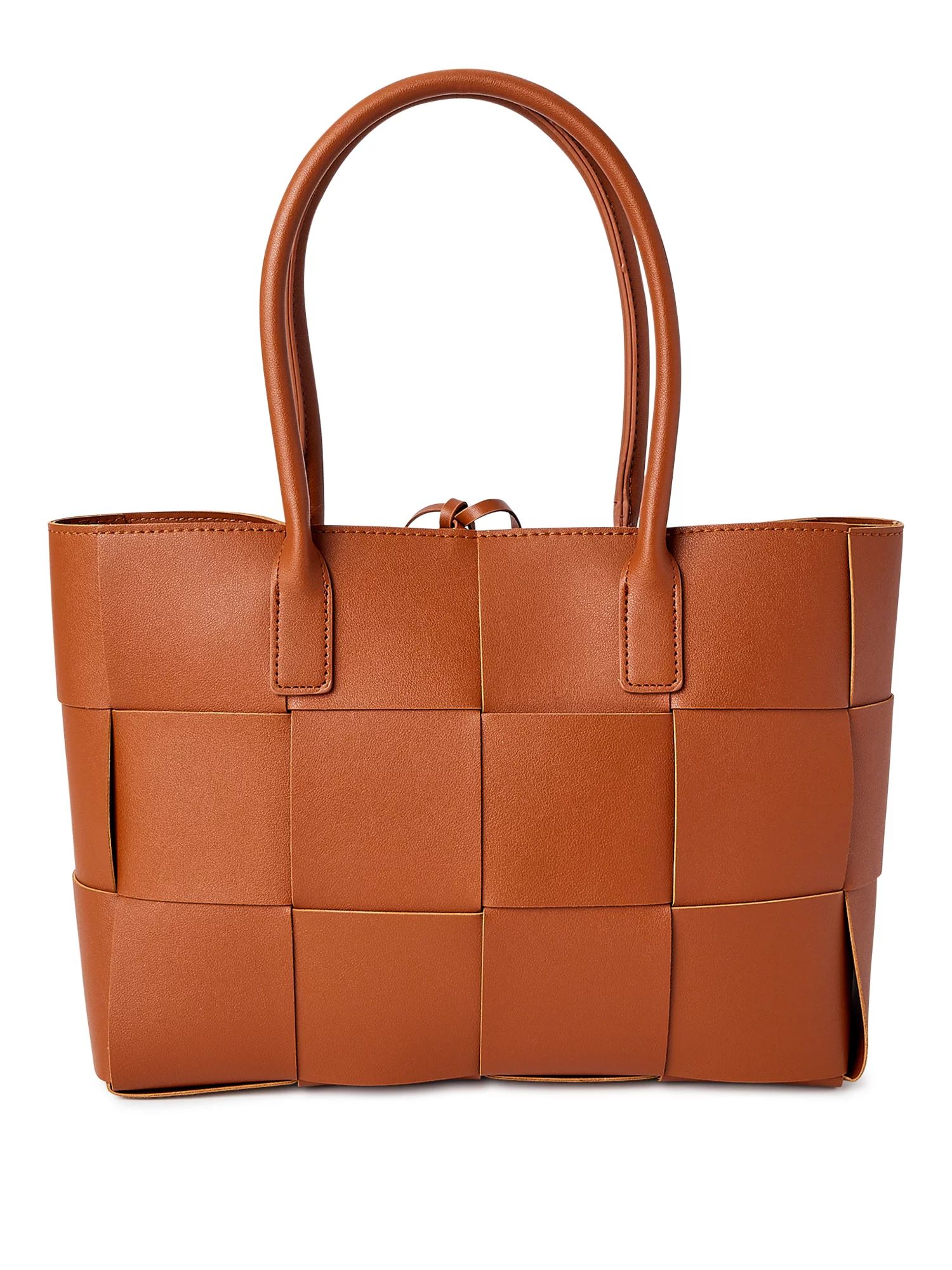 Jane & Berry Women's Adult Woven Faux Leather Tote Handbag Cognac | Walmart (US)