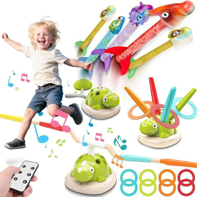 Aliex 3 in 1 Dinosaur Musical Jumping, Toss Ring and Stomping Launch Rocket Launcher, Indoor & Ou... | Amazon (US)
