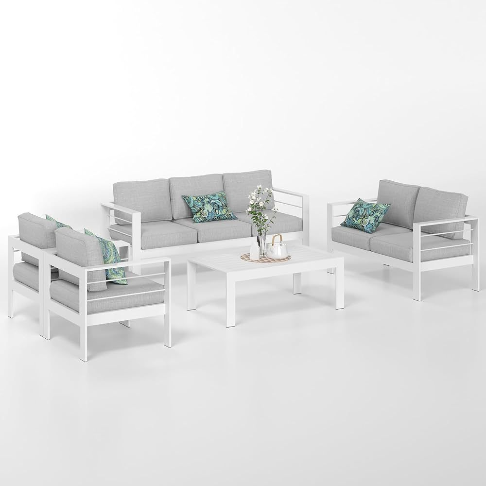 Solaste Aluminum Patio Furniture Set,5 Pieces Modern Outdoor Conversation Set Sectional Sofa with... | Amazon (US)