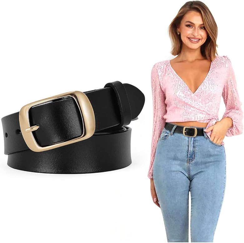 SUOSDEY Fashion Womens Genuine Leather Belt, Cowhide Waist Belt with Pin Buckle for Jeans Pants | Amazon (US)