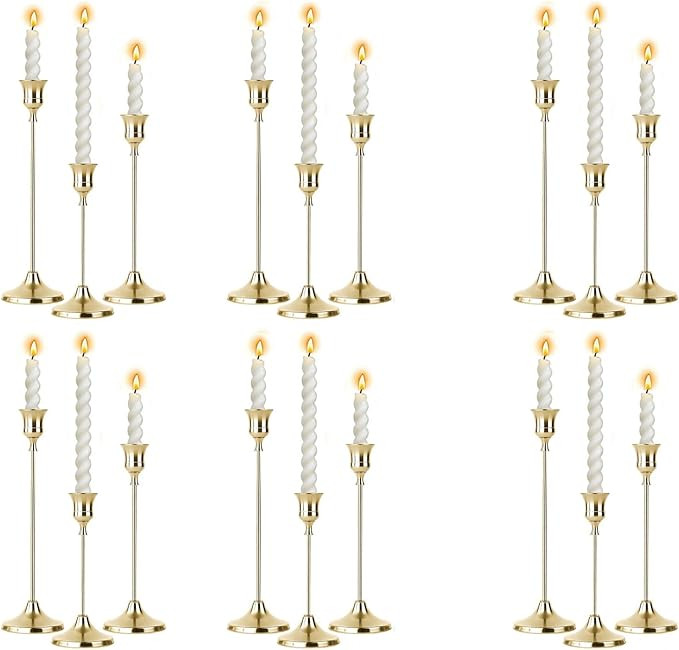6 Sets Candle Holder Gold Candlestick Holders - HearthLume Vintage Modern Metal Taper Candle Hold... | Amazon (US)