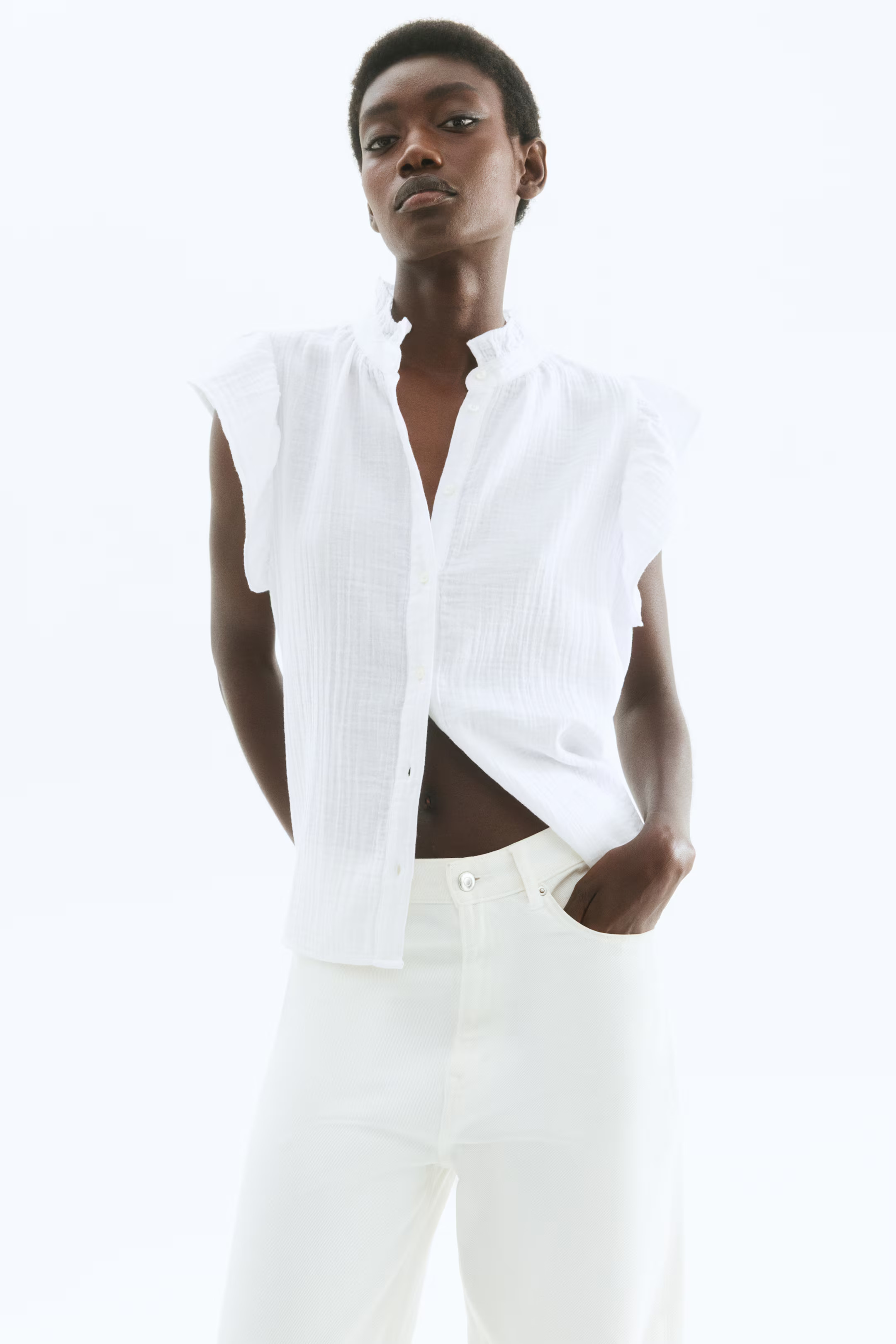 Flutter-Sleeved Muslin Blouse | H&M (US + CA)