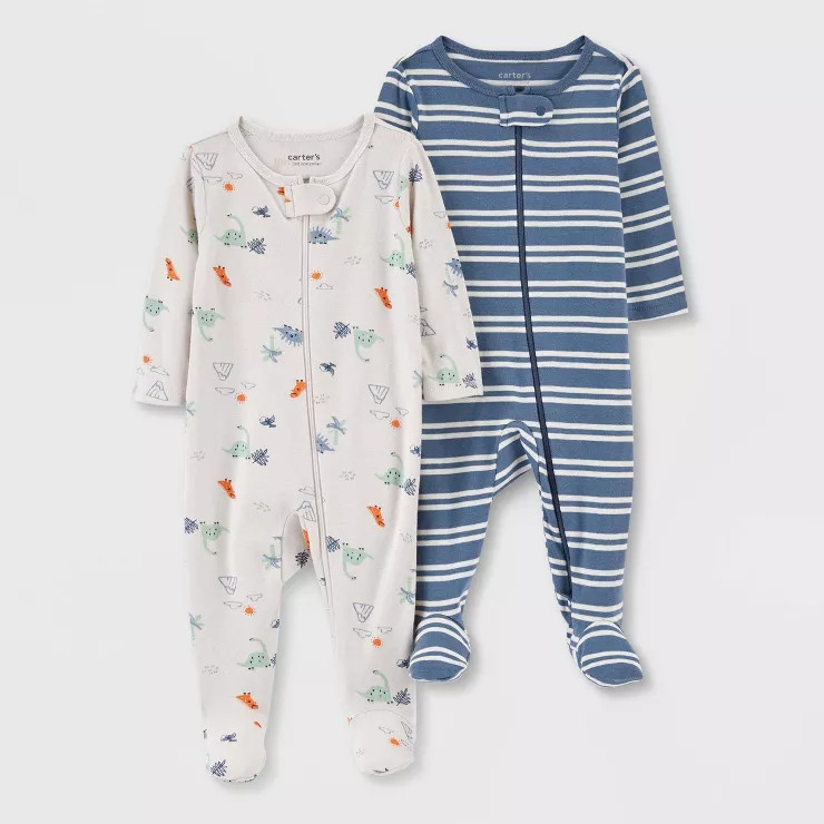 Carter's Just One You® Baby Boys' 2pk Dino Striped Pajamas - Blue | Target
