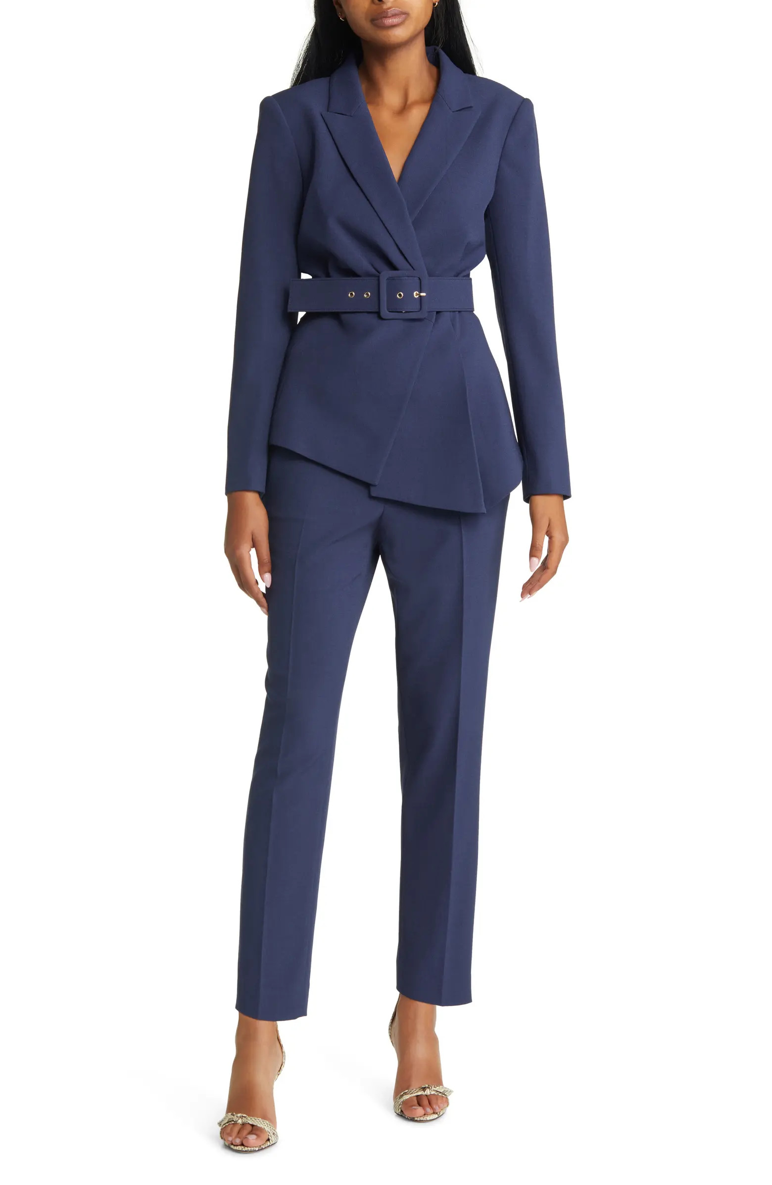 Peak Lapel Belted Blazer & Pants Set | Nordstrom