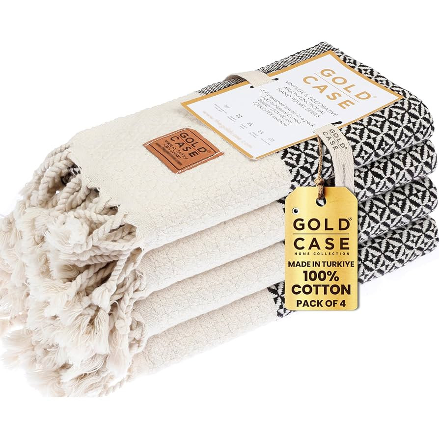 Gold CASE Turkish Hand Towels for Bathroom Set of 4 – 20 x 40'' – 100% Cotton Bathroom Towels... | Amazon (US)