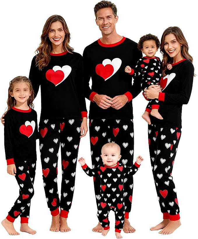 Family Matching Valentine's Day Pajamas Sets-Long Sleeve Cute Heart Print Pajamas for Couples&Kid... | Amazon (US)