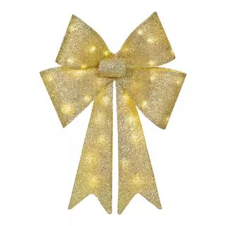 24 in. Champagne Gold Tinsel Warm White LED Bow Holiday Yard Decoration | The Home Depot